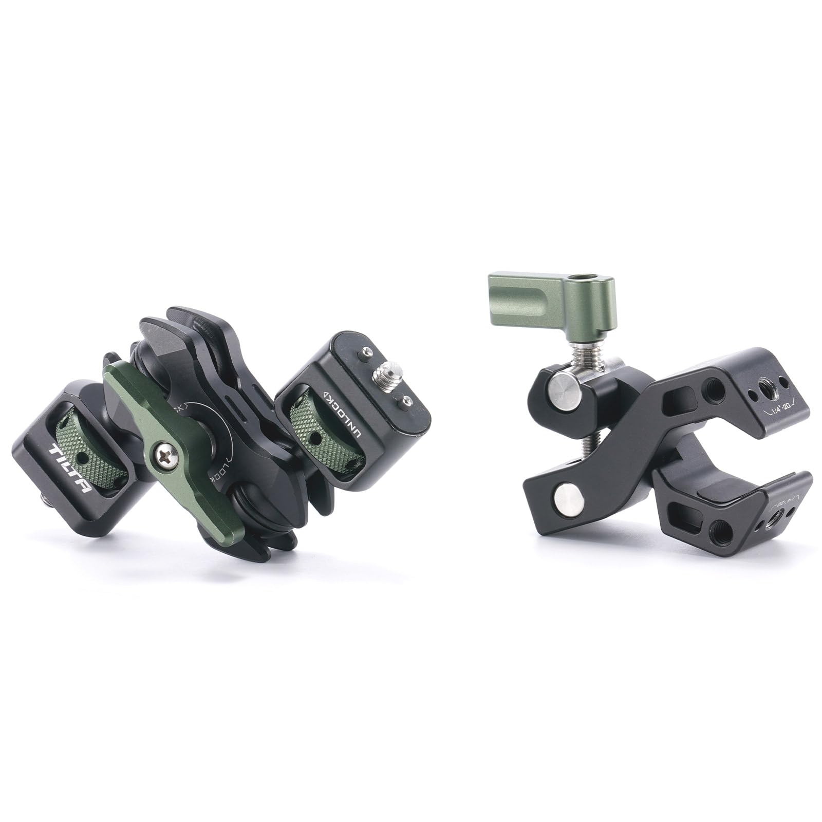 TILTA Morsetto di montaggio per monitor/luci LED/Action Camera | Morsetto di montaggio con filettatura da 1/4″-20 e 3/8″-16 braccio magico con viti da 1/4″-20 e perni di posizionamento