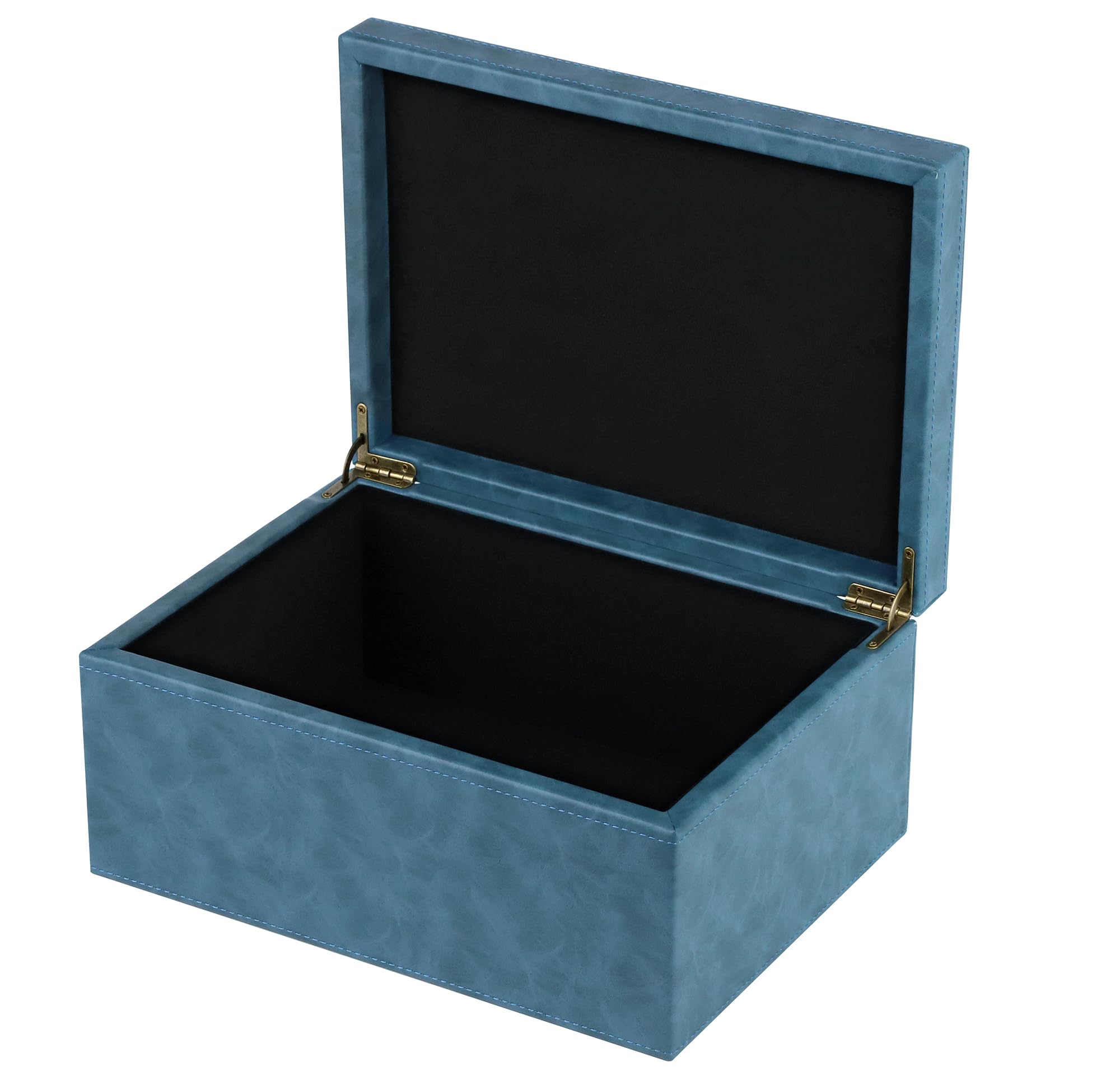 HofferRuffer Faux Leather Decorative Box, Large Wooden Structure Keepsake Box Accessory Organizer Jewelry Organizer with Hinged Lid, Storage Container for Home or Office (Blue)