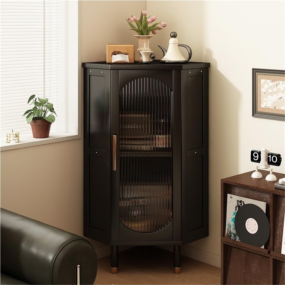 Mobiletto angolare multifunzione, nero, con ante in acrilico, per soggiorno, camera da letto, studio, bagno, colore: nero