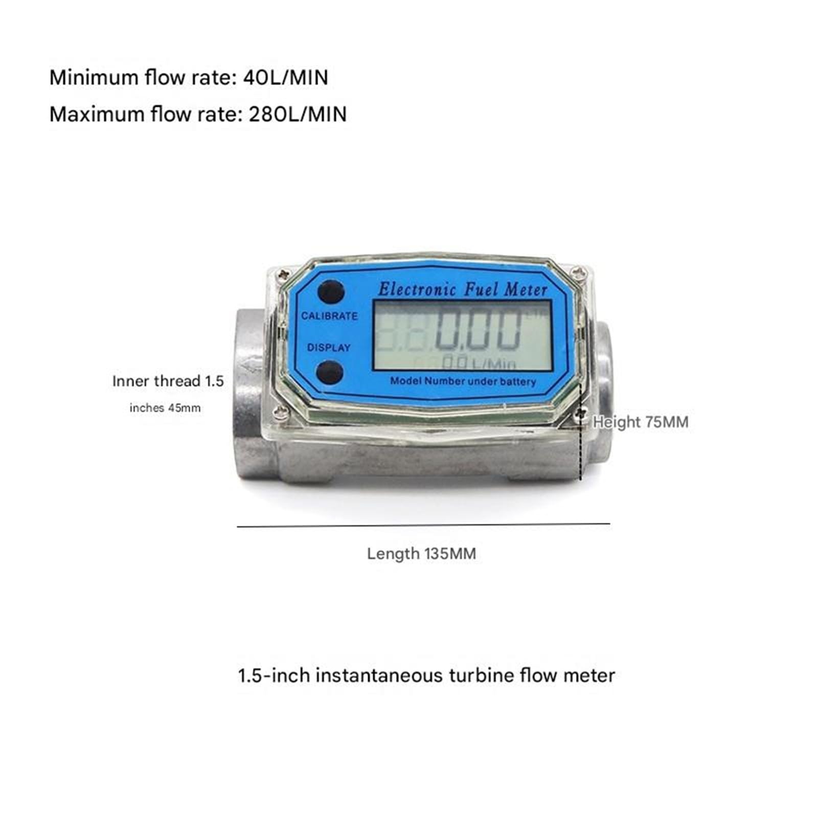 1,5-Zoll-LCD-Display Wasserdurchflussmesser Hochpräziser elektronischer Durchflusszähler for Heizöl Benzin Zur Durchflussberechnung