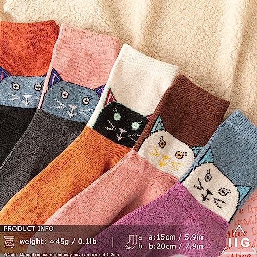 Image of IIG Cute Warm Wool Socks for Women Super Cozy Thick Crew Winter Socks Gifts, 5 Pairs