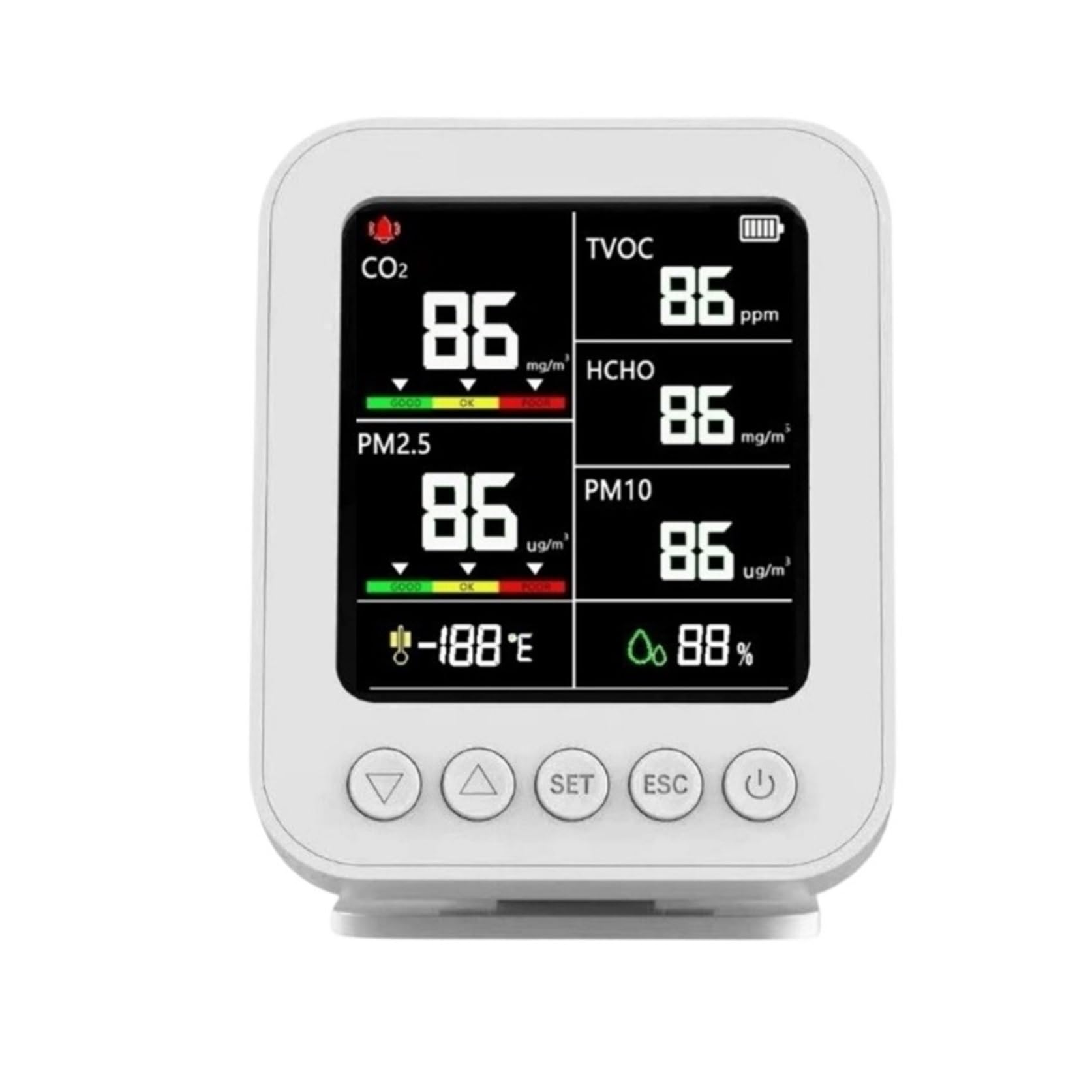 Air Quality Monitor, Air Quality Tester Temperature Humidity for PM2.5 PM10 CO2 TVOC Detector