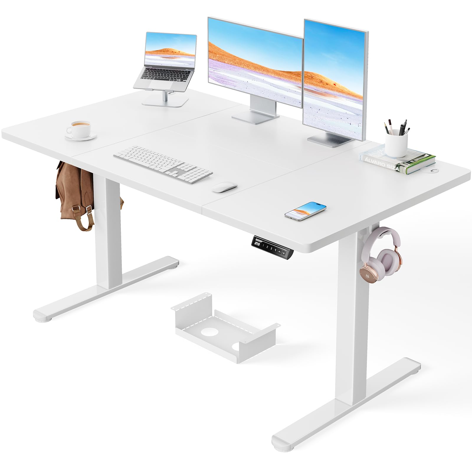 ErGear Escritorio eléctrico de altura regulable de 140 x 80 cm, capacidad de carga de 100 kg, con motor avanzado sin escobillas, función silenciosa, marco de metal robusto, mesa de cuatro piezas