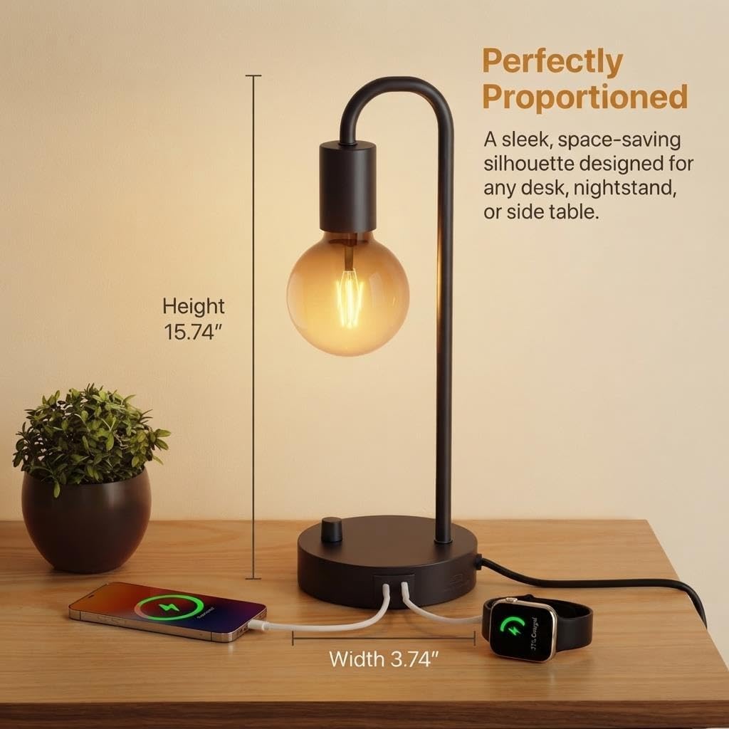 Vintage Edison Lamp w/Wireless Charger & USB image 2