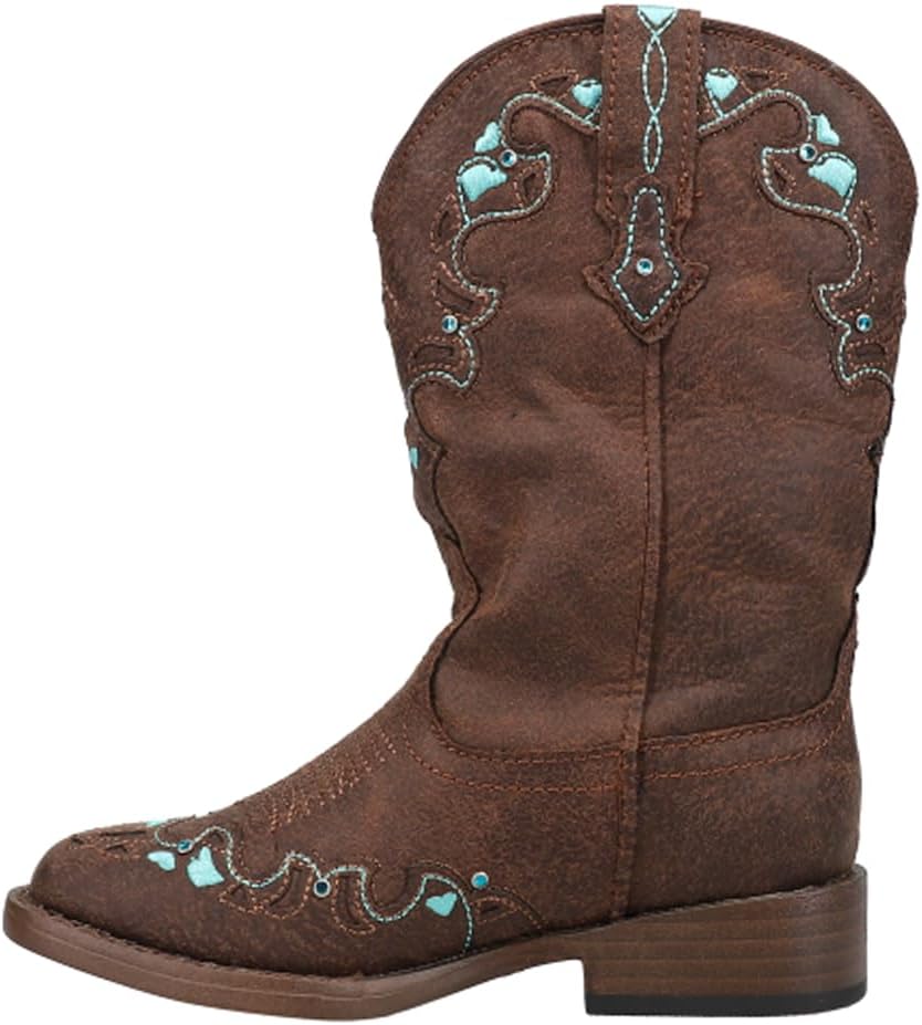 ROPER Kids Girls Heart Embroidery Square Toe Casual Boots Mid Calf - Brown - Size 11 M