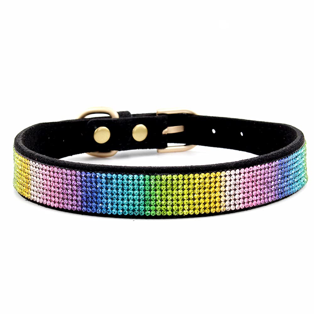 haoyueer Cute Dazzling Sparkling Elegant Fancy Soft Suede Leather Bling Rhinestone Crystal Jeweled Pet Cat Dog Puppy Collar Dog Leash Combo Set (S, Black-2) in use