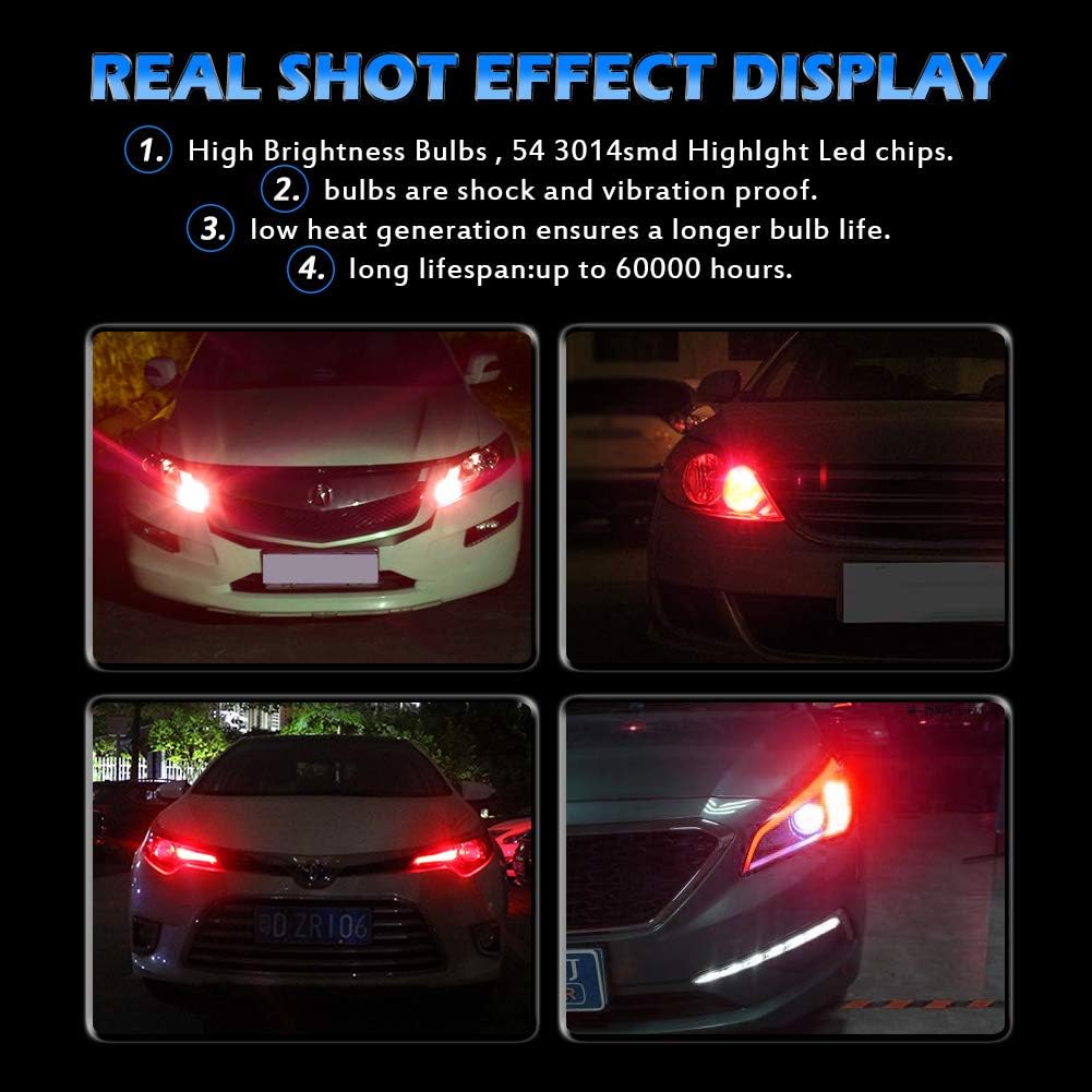 KATUR 2pcs Super Bright 1156 BA15S 7506 1073 1095 1141 3014 54SMD Lens LED Replacement Bulbs Turn Brake Signal Tail Back Up Stop Parking RV Lights 3.1W DC 12V-24V Red