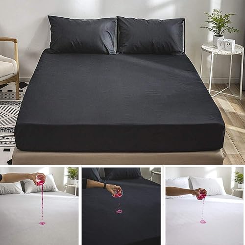 Sábana bajera ajustable para cama doble, color negro, lavable, superficie suave, con fundas de almohada, transpirable y silenciosa, para niños,