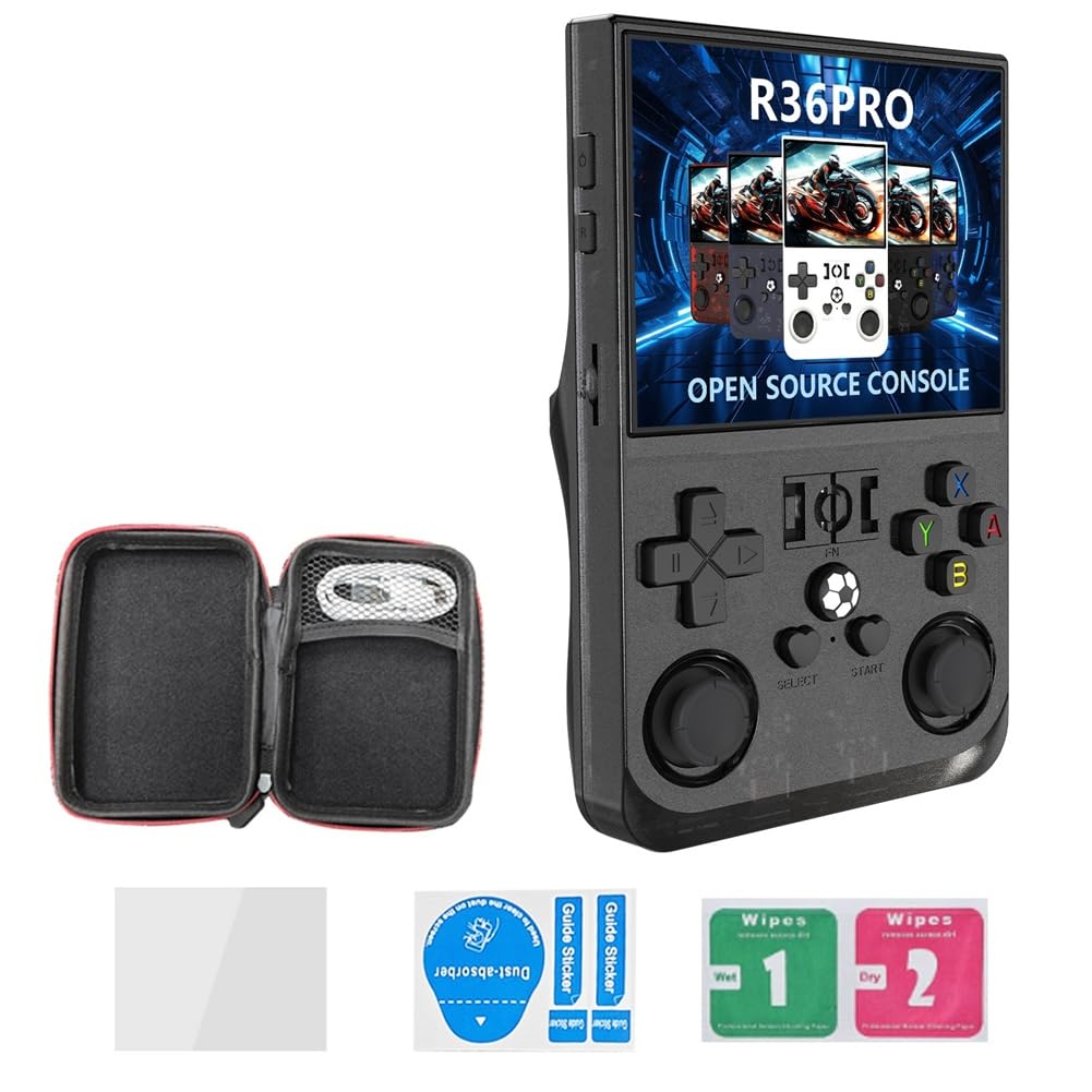 Suoumwa Consola de Juegos Retro Portátil R36PRO de 128 GB y Pantalla HD de 3,5 Pulgadas, Reproductor de Vídeo Portátil de Bolsillo Compatible con para Más de 30 Emuladores B