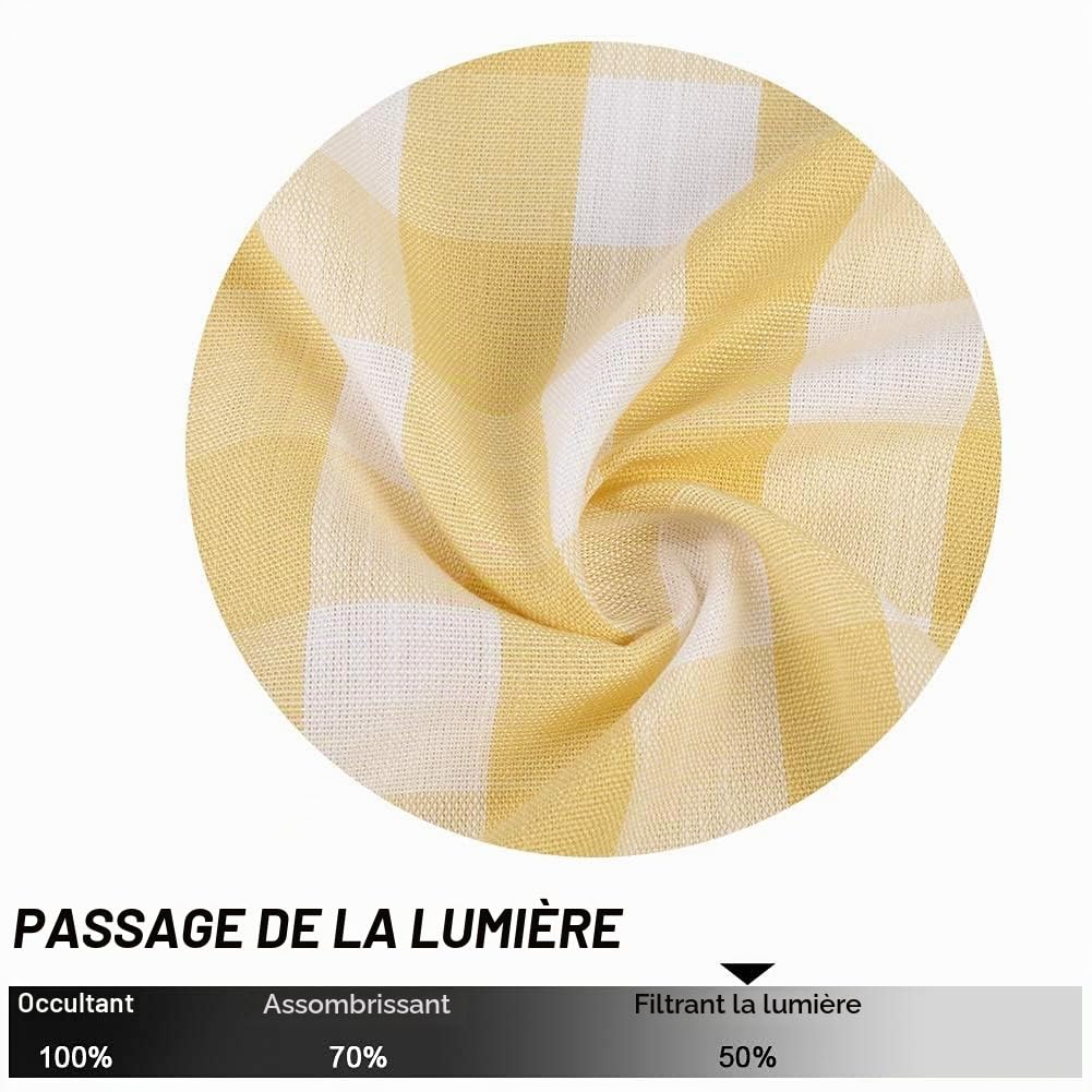 Lot de 2 Rideaux de café à Carreaux de Buffle de 91,4 cm de Long – Rideaux Courts avec Passe-Tringle pour fenêtre de Cuisine et Salle de Bain, Jaune et Blanc, 71,1 x 91,4 cm – Jaune/Blanc