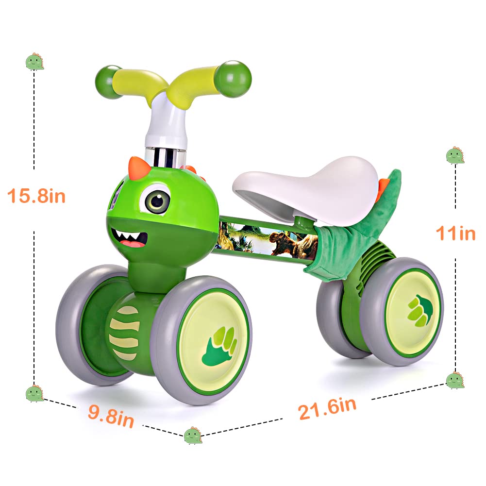 Baby Balance Bikes for 1 2 3 Year Old Boys Girls, Riding Toys for 10-36 Month Toddler | No Pedal Infant 4 Wheels Baby Bicycle | Best First Birthday New Year Holiday (Dinosaur)
