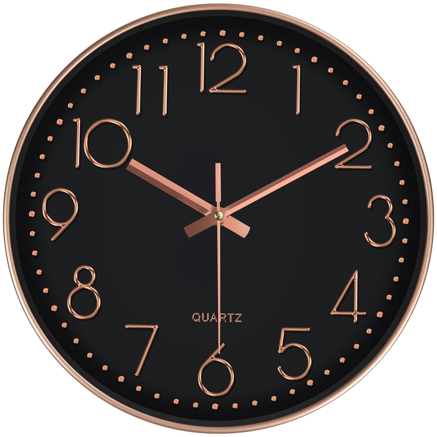 Mabpedo Modern Silent Wall Clock, 12 Inch Wall Clocks Battery Operated Large Number, Non-Ticking Analog Clock with Tempered Glass Quartz Clocks for Living Room Bedroom Office Kitchen, Black Rose Gold