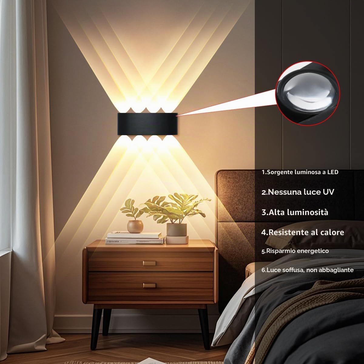 8W Moderno Lampada da Parete, Nero LED Alluminio Applique da Parete, Bianco Caldo 3000K Up Down Applique per Camera Soggiorno Corridoio, 2 Pezzi