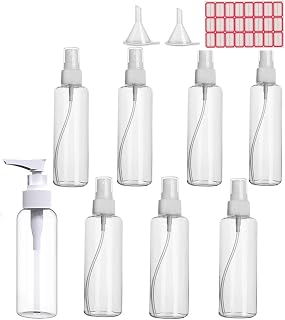 2oz Spray Bottle, KoHuiJoo Travel Size Spray Bottle Plastic Leak Proof Clear Refillable Atomizer Small Spray Misting Bottle for Essential Oils, Perfumes and Liquid + Pump Spray Bottle(8 Pack)