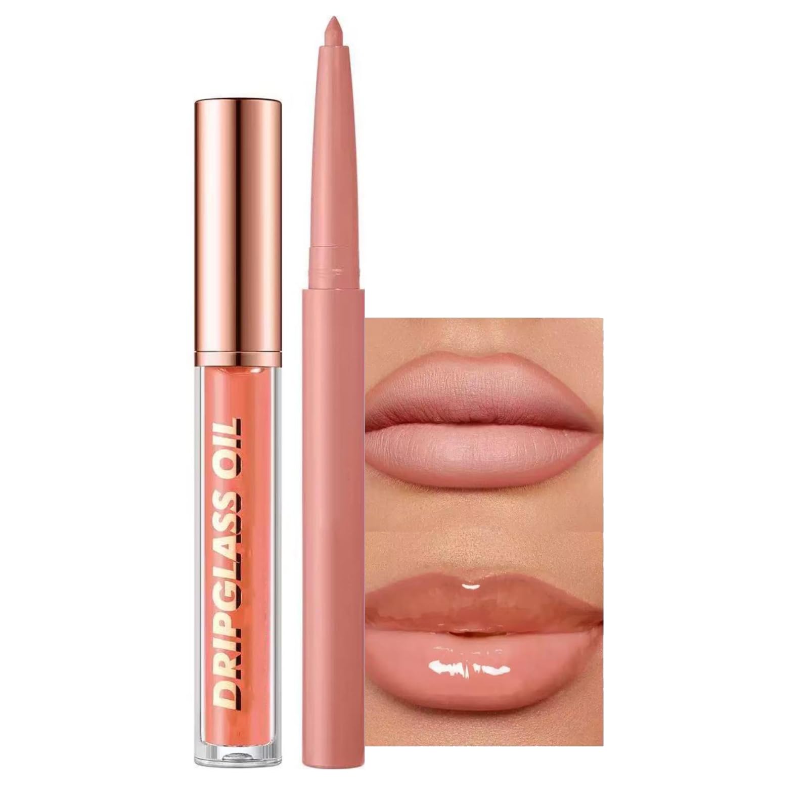 Nude Lip Gloss Lip Liner Set, Lip kit with Lip Oil Lip Liner, Lip Plumer Gloss lip liner Pencil Waterproof Long Lasting Smudgeproof (04# nude)