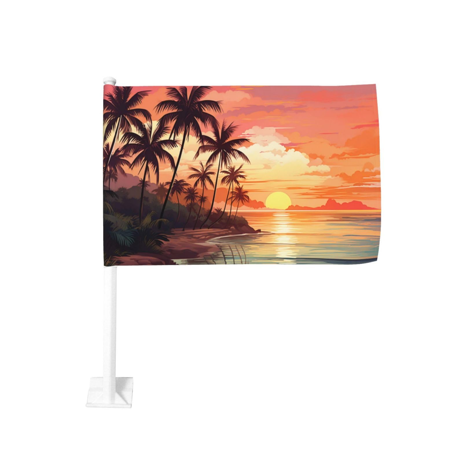 Tropical Landscape Palm Trees Sunset Car Flag Outdoor Window Clip 12 X 18 Inch Double Side Car Decoration