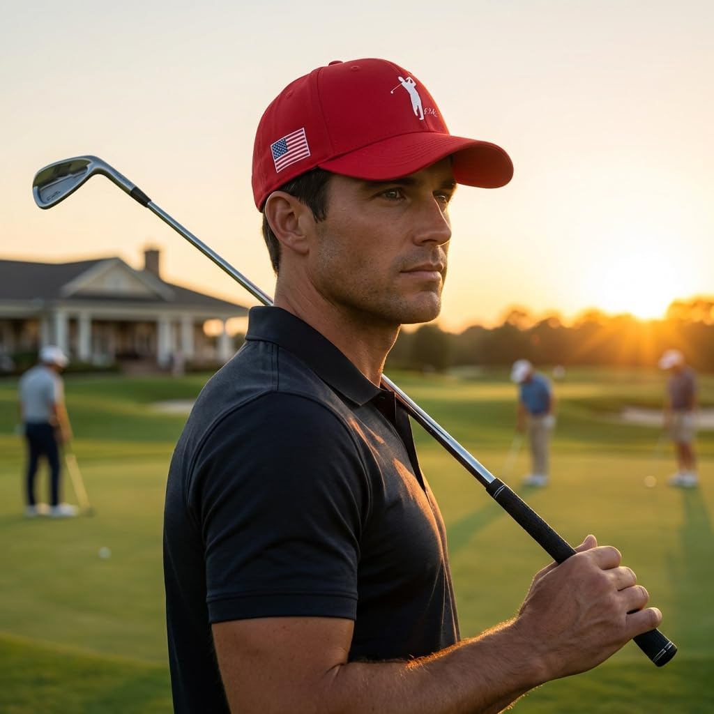 Golf Hat for Men, Adjustable Cotton Dad Cap, Embroidered Front and Back Logo, One Size Fits Most