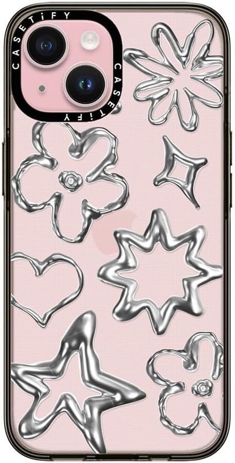 CASETiFY Compact iPhone 15 Case [4 ft. 2X Military Grade Drop Protection/Slim/Lightweight] - Chrome Doodles - Clear Black