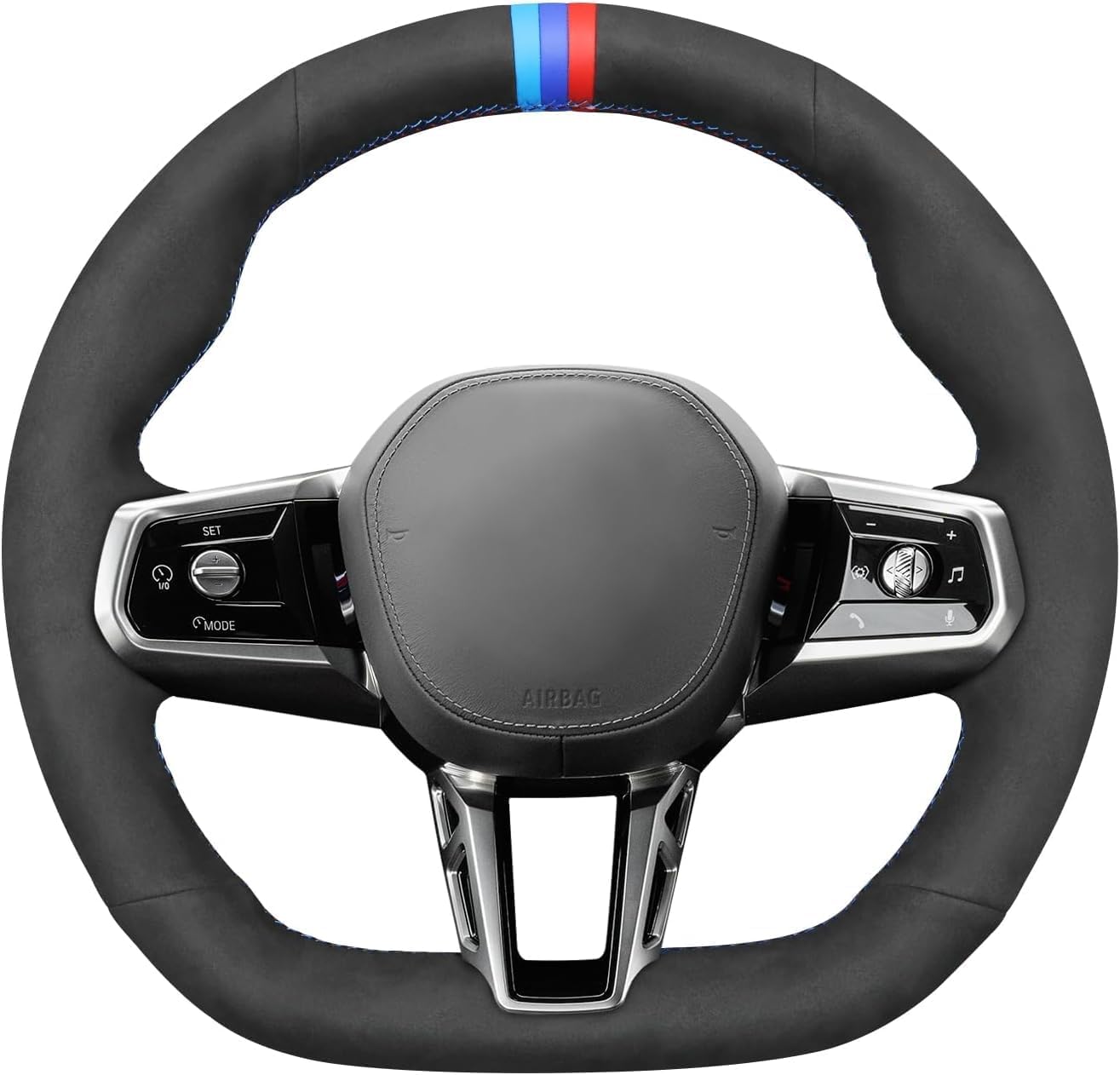 Steering Wheel Cover for BMW (M Sport),5 Series G60, i5 G60 2024, 7 Series G70 2024, i7 G70 2023 2024 Car Custom Fit OEM Hand Sewn DIY Black Genuine Leather Accessories Parts