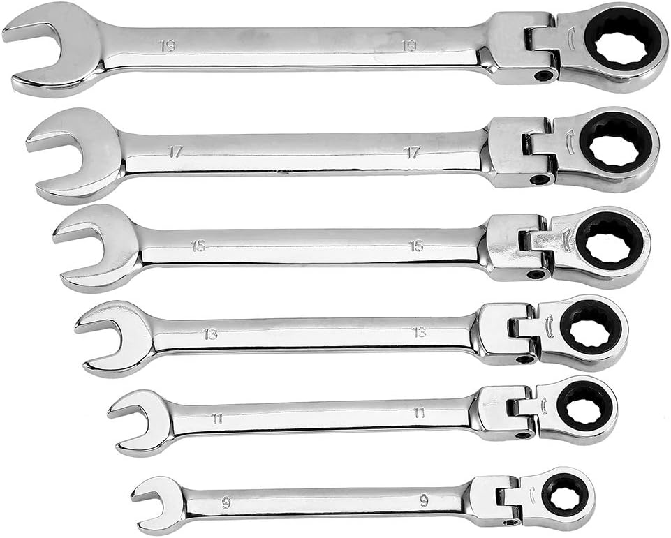 12-Piece Ratchet Wrenches Set, (8?19mm) Multifunction Metric Flexible Spanner Wrench Polished Tool Chrome Vanadium Combination Wrench Set with Storage Case for Auto