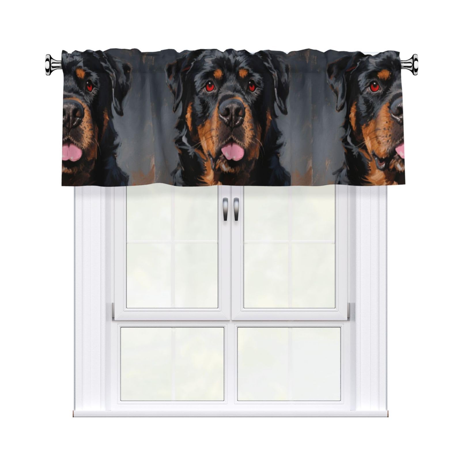 FekiLoot Cool Rottweiler Dog Art Curtain Valance for Windows, Kitchen Window Valances Rod Pocket Window Treatments Short Curtains Drapes for Bathroom Bedroom Cafe Decor 54x18inch 1 Panel