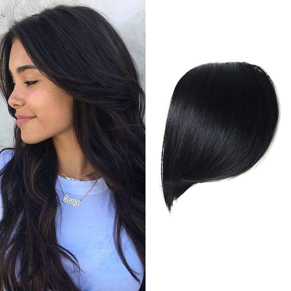 Shinon Thick Side Bangs Clip in Bangs Real Human Hair Bangs Fringe Swept Bangs Extensions Clip On Bangs Fashion Natural look Hairpiece for girls Jet