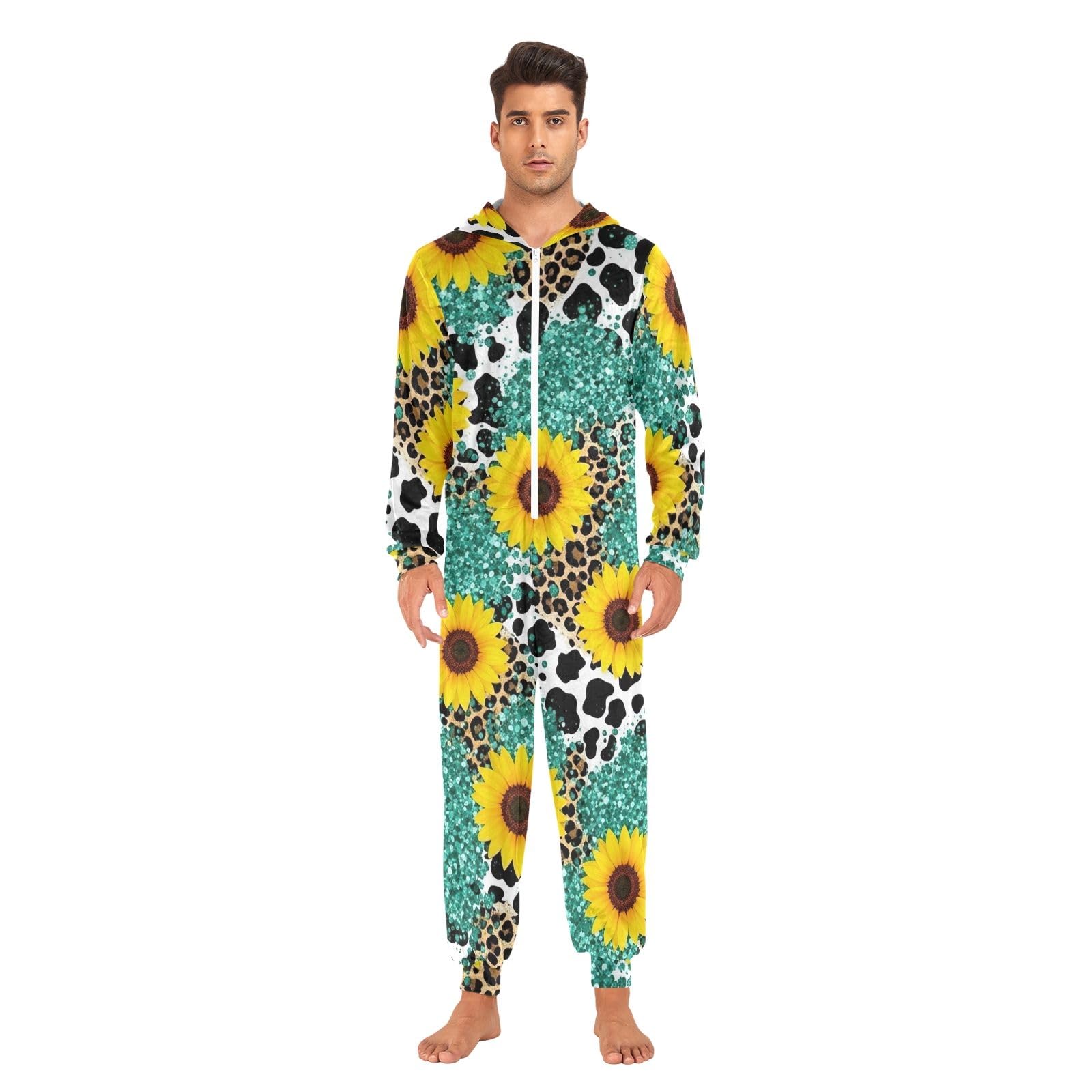 Sunflowers Leopard Print Adulto Uomini Donne Tutina, Peluche Unisex Adulto Loungewear