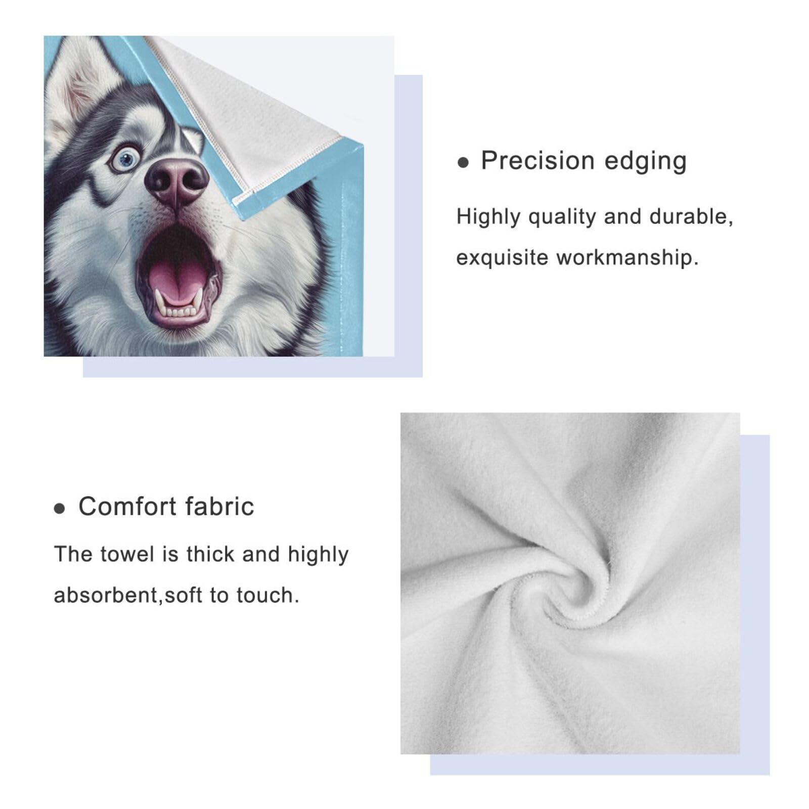 Cartoon Funny Sibirian Husky Dogs Fear Cleaning Face Towels Set, 3-teilig, 1 Badetuch, 1 Handtuch, 1 Waschlappen für Strand, Haare, Gesicht, Fitnessstudio, Schwimmen, Küche