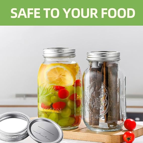 BSL 48 Pcs Canning Lids with Rings, Premium Mason Jar Lids with Bands/Rings for 86mm Wide Mouth Jars - Food Grade Material, 100% Fit & Airtight