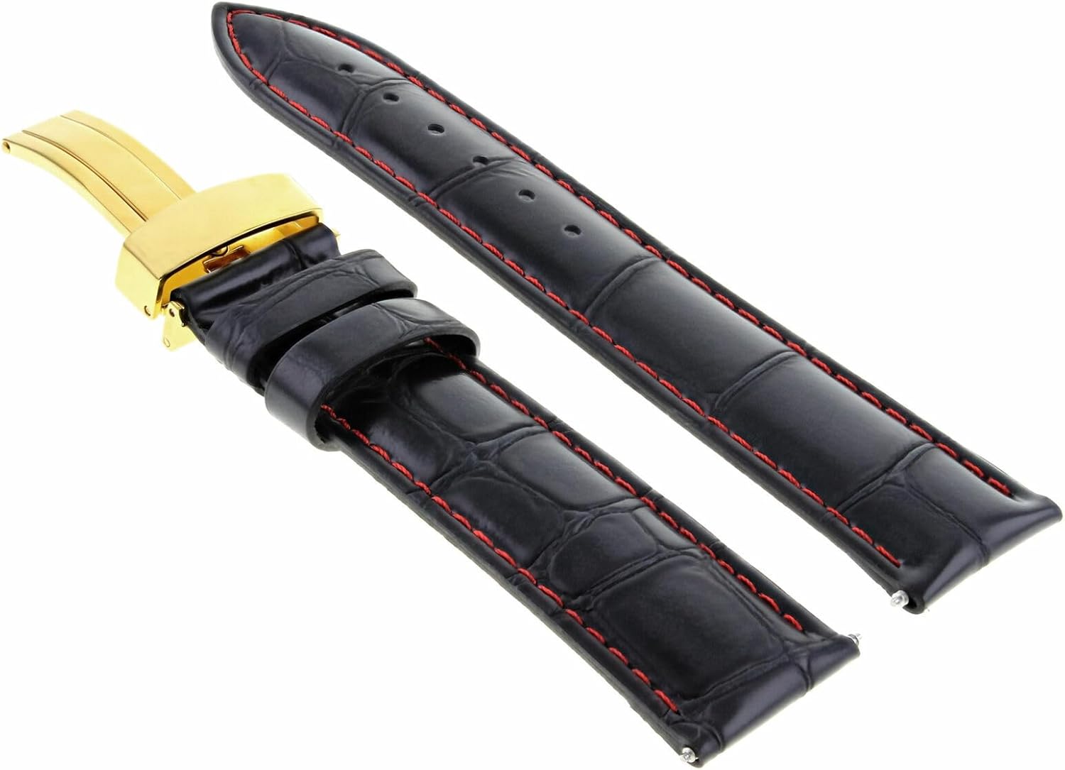 Ewatchparts 17-24mm Leather Watch Band Strap With Deployment Clasp Compatible With Rolex Gold