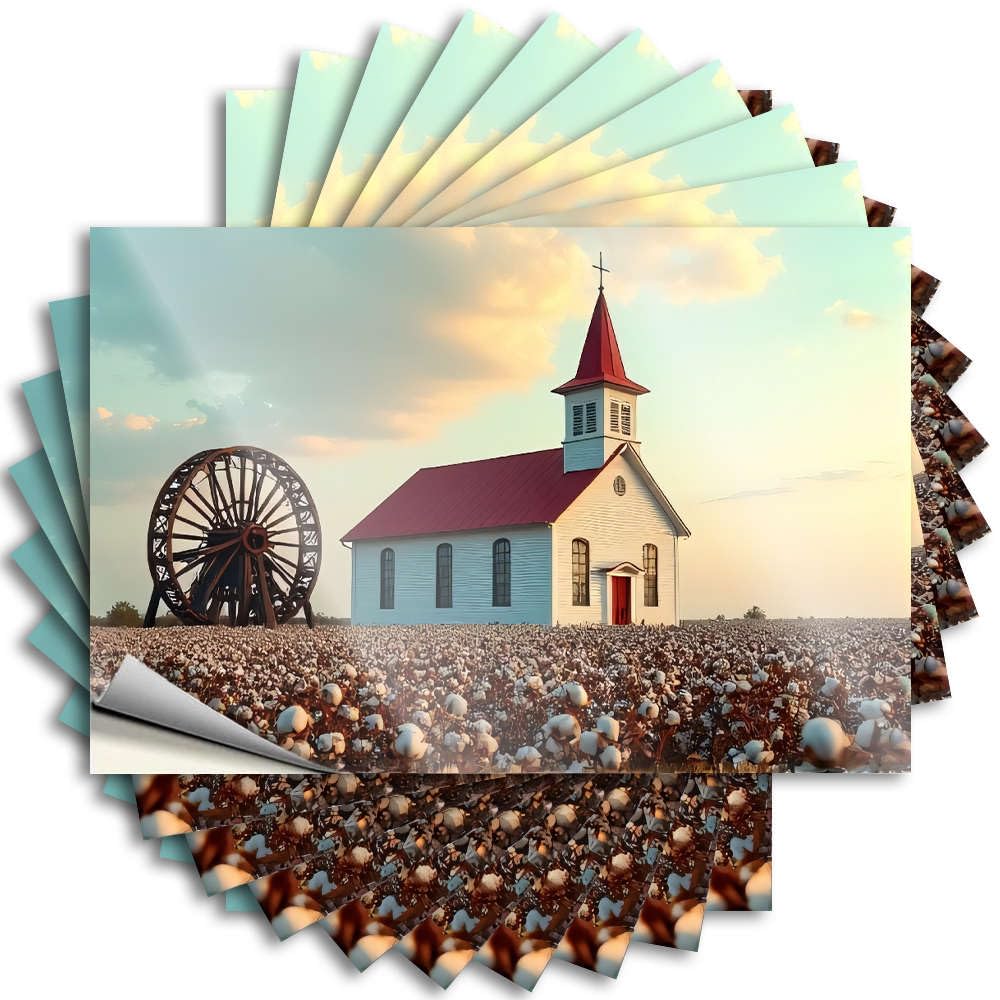 Beer Stickers Durable Case | A Church Stands Amidst A Field of Cotton. Coffee Self Adhesive Sticker for Antimicrobial DIY(8X12CM)