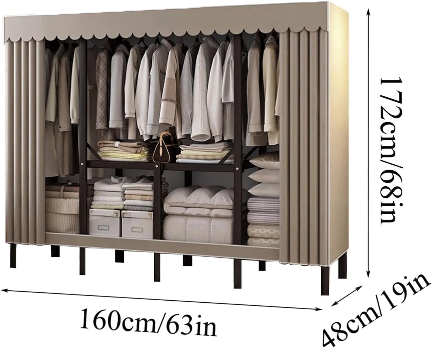Armadio Pieghevole in Acciaio Armadio Grande Armadio for Vestiti da Montare in casa Armadio Portatile Armadio for Camera da Letto Armadio salvaspazio Armadio(C,160cm)