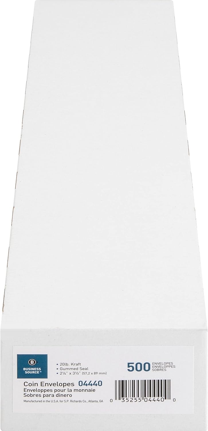 #1 Small Coin Kraft Envelopes, 2-1/4" W x 3-1/2" L, 20lb. - 500 Pack