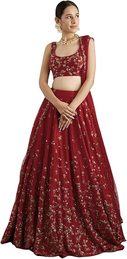 NEXTFLOW FASHION Festival Special Vichitra Silk Embroidered Semi-Stitched Lehenga Choli Sequence &amp; Thread Work Lehenga Choli