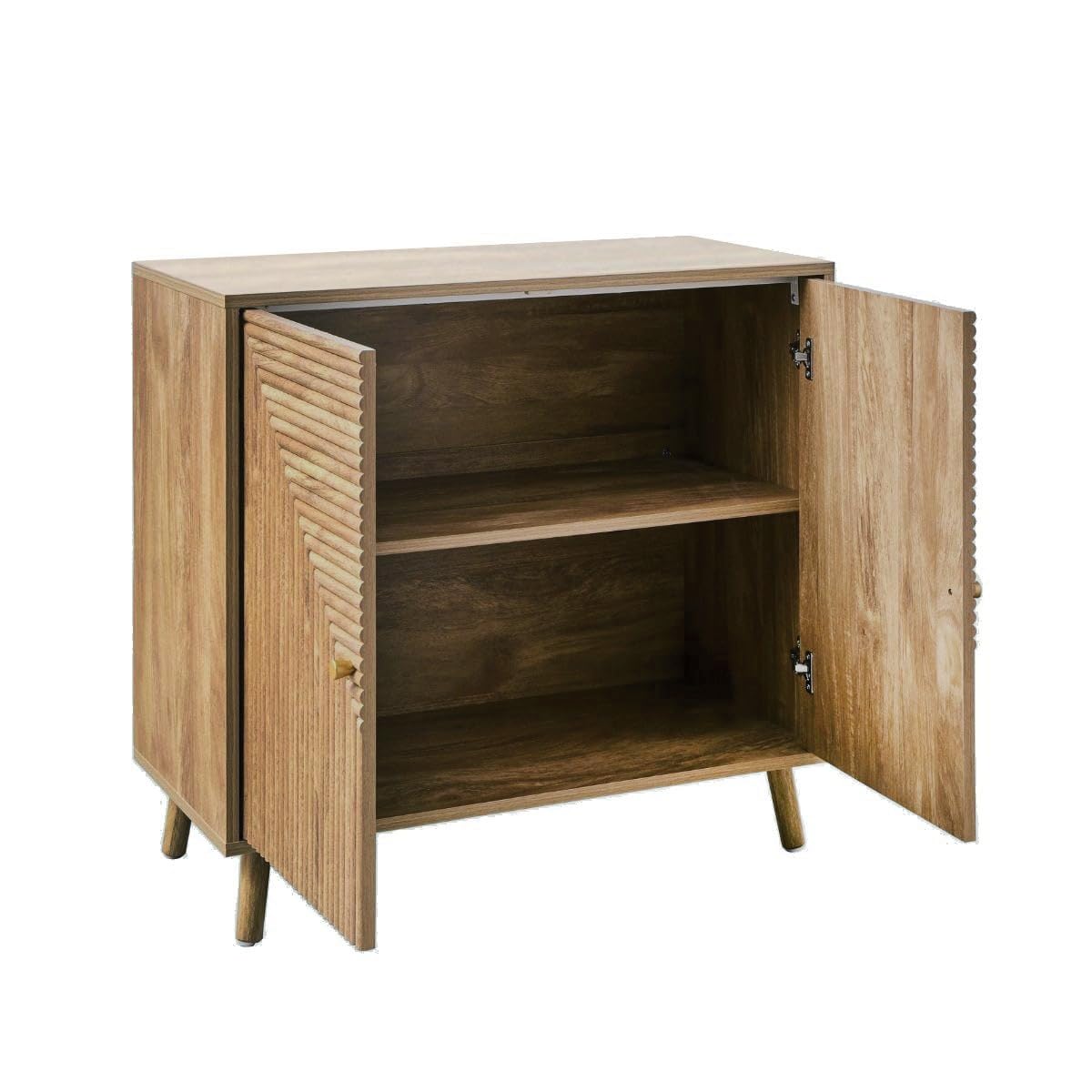 Calicosy Anrichte mit 2 Türen in L-Optik – goldene Knöpfe und Füße aus Holz, Eichendekor – Kollektion Eden – Aufbewahrungsmöbel – Wohnzimmer, Esszimmer – L 80 x T 39 x H 75 cm