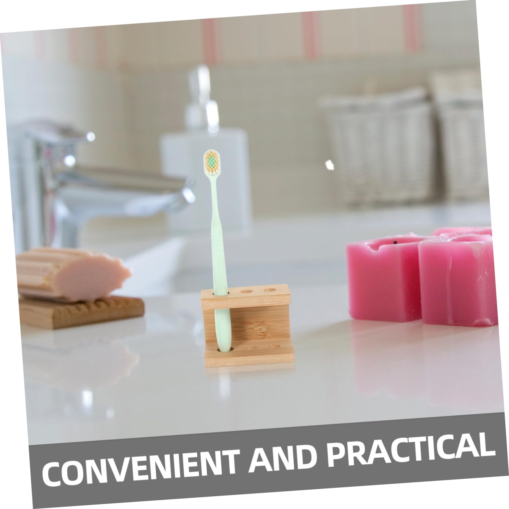Soporte de bambú para cepillos de dientes con múltiples agujeros de almacenamiento con capacidad para 3 cabezales de cepillo de dientes eléctrico y cepillos de dientes, soporte de bambú ecológico para