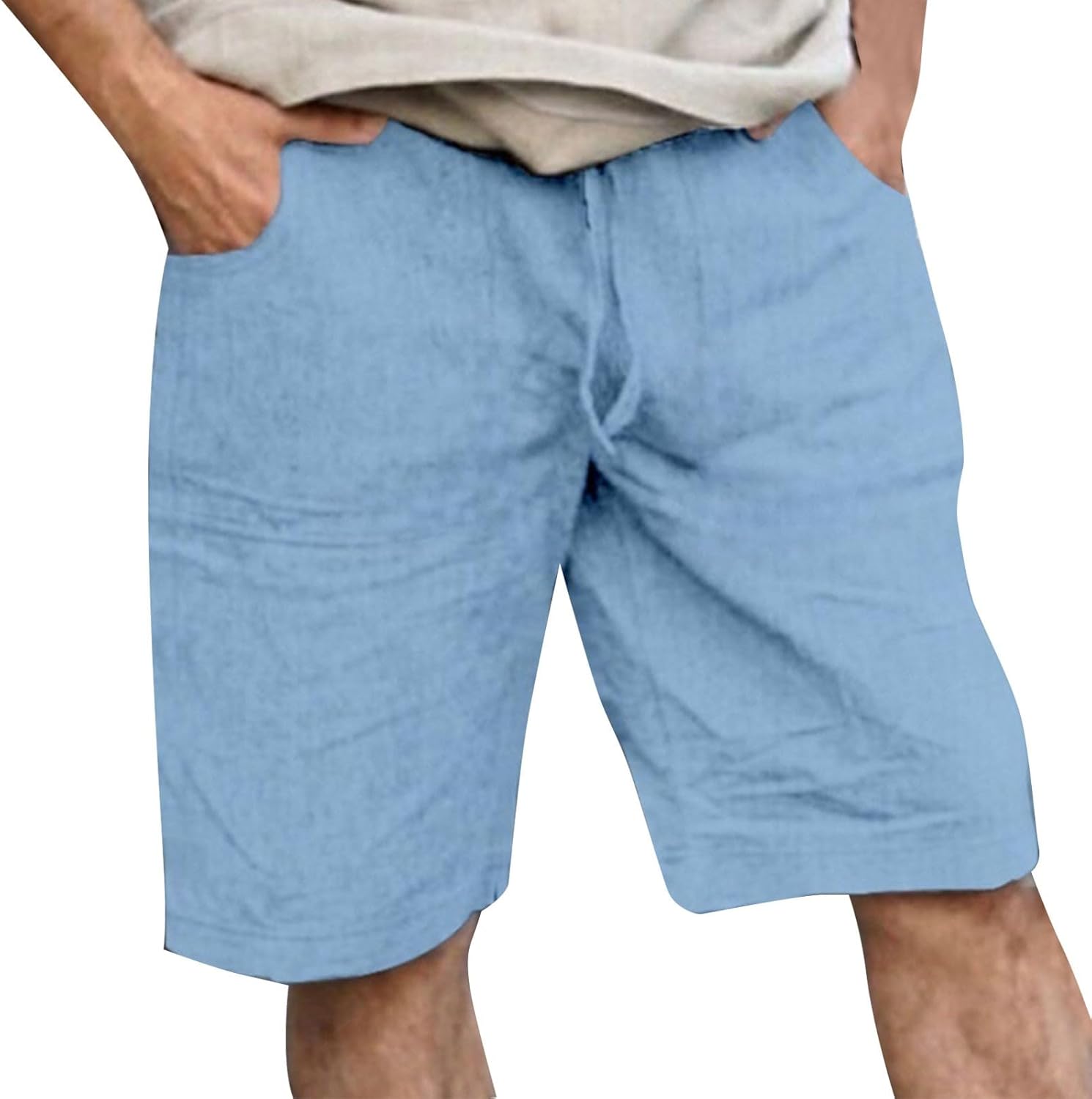 Ymosrh Mens Summer Shorts Elastic Waist Drawstring Lightweight Cotton Linen Breathable Beach Yoga Shorts, S-5XL