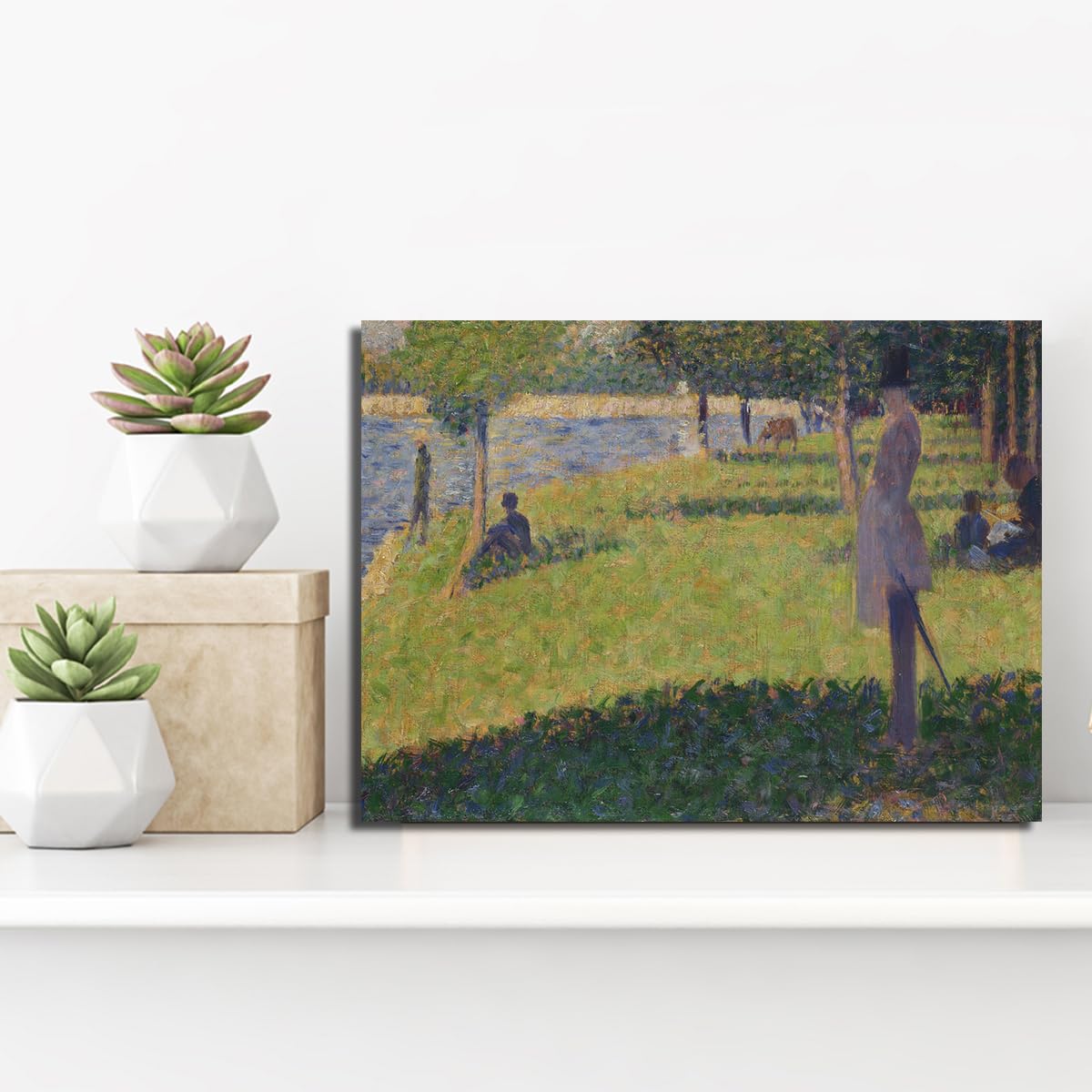 CHERHERART Oprawione płótno ścienne Sunday on La Grande Jatte obraz na płótnie do kawiarni jadalni sypialni kawiarni gabinet dekoracja do domu 60x90cm
