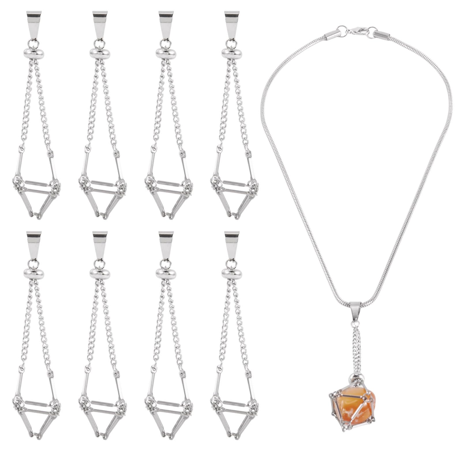 10pcs Crystal Stone Holder Cage Pendant Gold Brass Stainless Steel Empty Macrame Bag Necklace-image-38