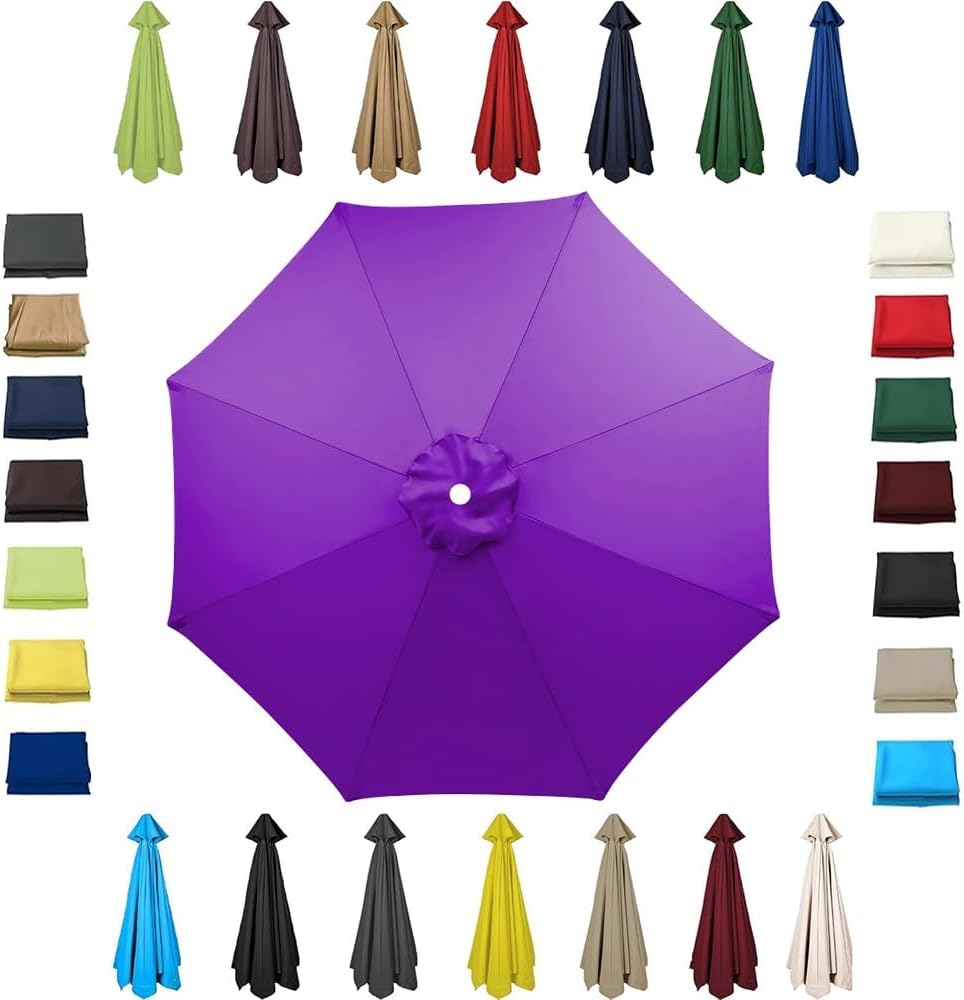 8' 9' 10' Patio Umbrella Replacement Canopy For 6/8 Ribs, Market Yard Table Umbrella Replacement Top Cover, Round Replacement Parasol Canopy Cover, UV Protective Cloth For Garden Umbrella(Purple,8ribs