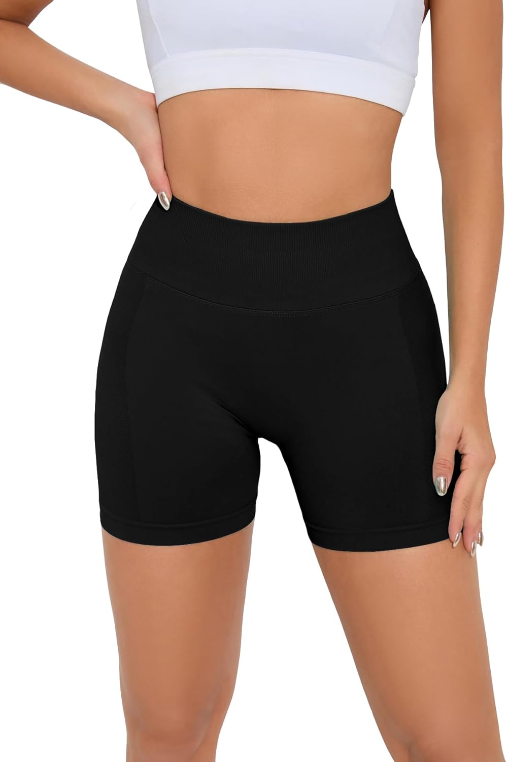 Women Workout Shorts V Back Seamless High Waisted Butt Lifting Scrunch Gym Yoga Biker Shorts - Image 5