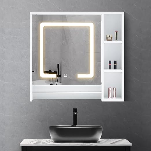 OFCASA 1 Door Bathroom Mirror with LED Lights Wall Mounted