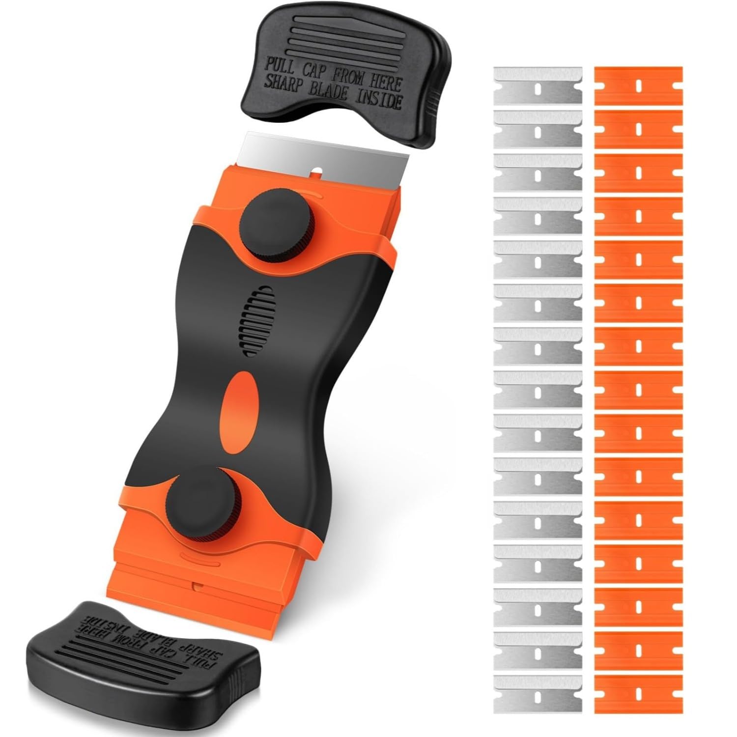 Zaptec Razor Blade Scraper Tool Multipurpose for Cleaning & Removing Paint, Glue, Labels, Sticker, Adhesive (15 Pcs Plastic Blades & 15 Pcs Metal Blades)