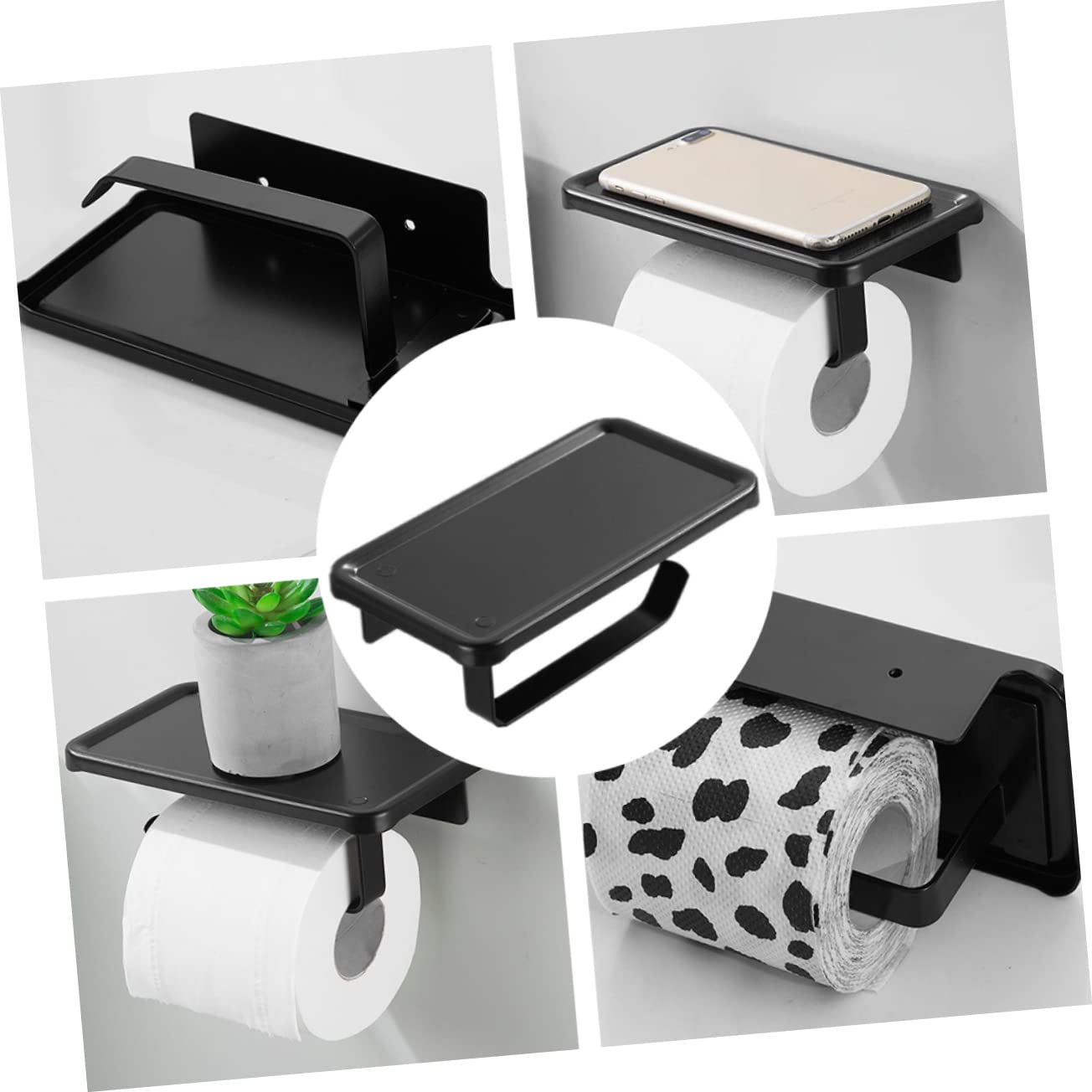 POPETPOP 2 Piezas Portarrollos Sin Perforaciones Soporte De Papel Higiénico Soportes De Papel Higiénico Bandeja De Almacenamiento Sujetador De Papel Suministros De Baño Titular Negro