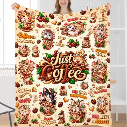 JOCASA Coffee Blanket, Cat Coffee Throw Blanket Lover Gifts for Women Girls - image 1