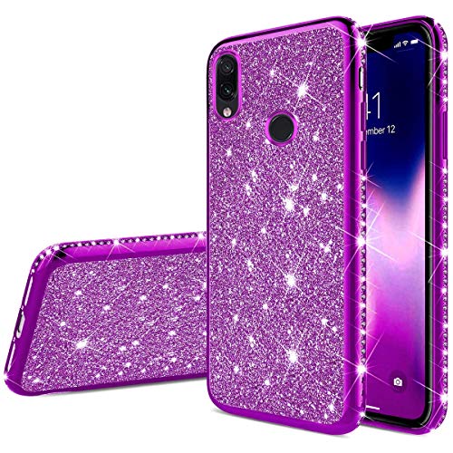 Robinsoni Funda Compatible con Xiaomi Redmi Note 7 Caja Brillo Suave Silicona TPU Gel Goma Funda Ultra Suave Bling Caso Ultra Delgada Carcasa Protectora con Parachoques Glitter Sparkle Case,Púrpura