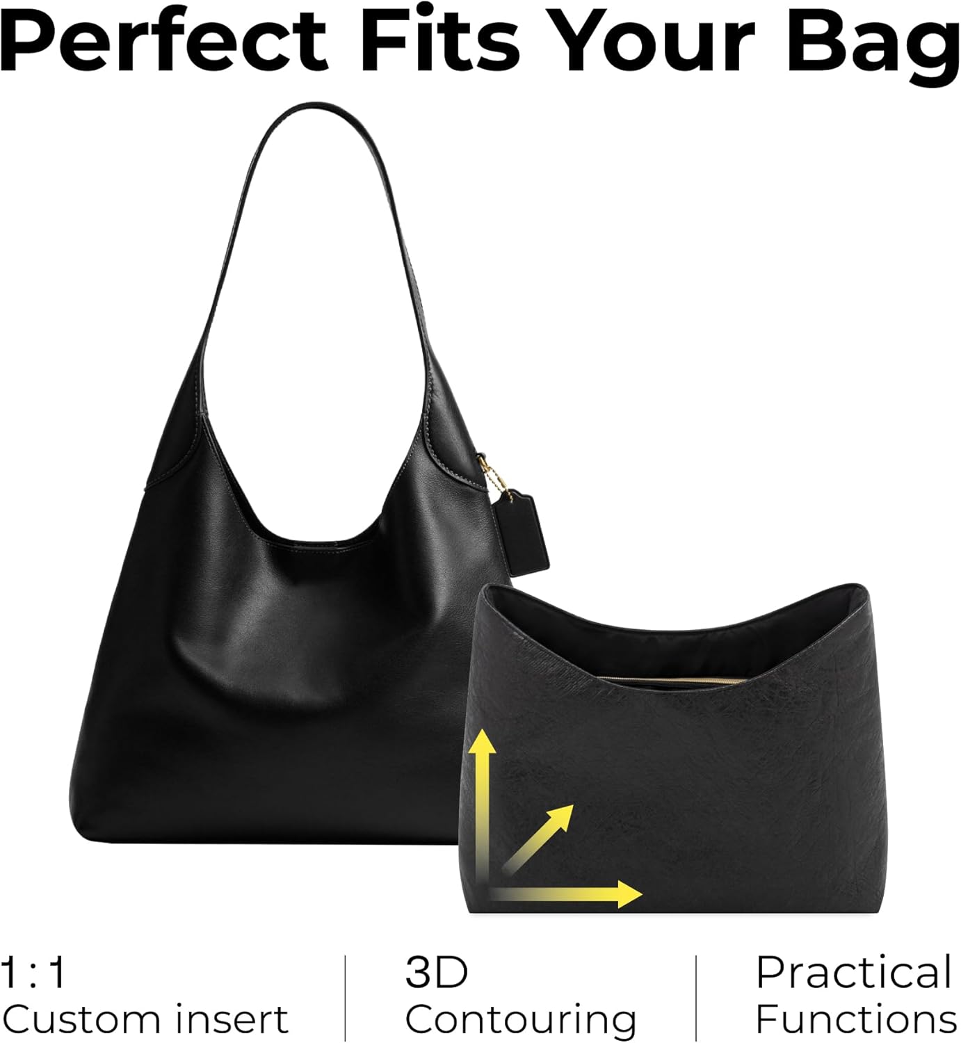 Tote Bag Organizer Insert for Coach Brooklyn 34 Soulder Bag,Custom Fit Inside Premium Lightweight Water Resistant Purse Insert with Zipper(Matte Black)