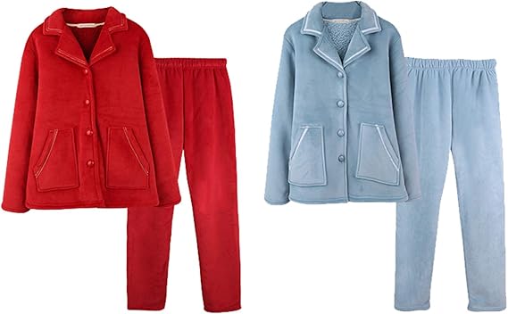 Amazon Co Jp 上下セット あったかパジャマ 秋冬 大きいサイズ Xxl 厚手 昼寝着 ルームウェア 裏起毛 柔らかい あたたかい 肌に優しい ふわふわ もこもこ 寝間着 お風呂上り クリスマス 女性 マタニティ 赤 青 服 ファッション小物