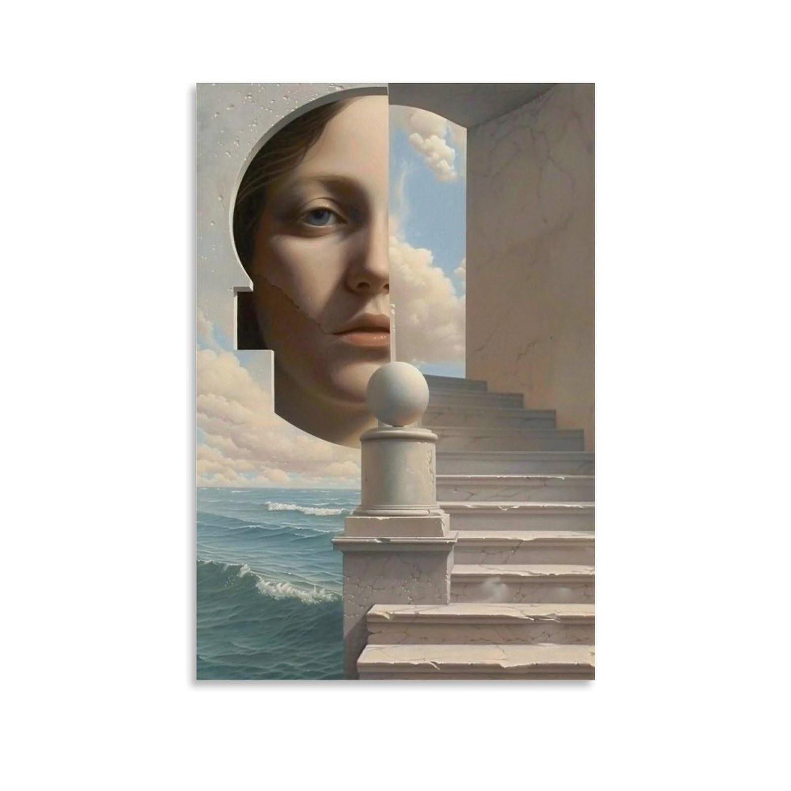 MGHTGRWE Dreamlike Surreal Step & Ocean Composite Scene 04 Poster Wall Art Canvas Vintage Aesthetic Painting Decor for Rooms 16x24inch Unframe-style