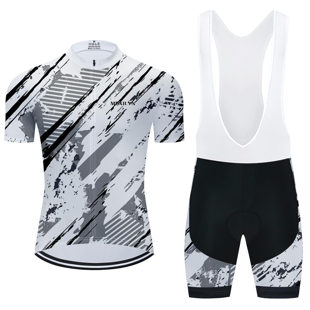 MOXILYNMen Cycling Jersey kit Short Sleeve Mountain Bike Shirt Bicycle MTB Jersey and Bibs 20D Gel Padded Bike Clothing Set